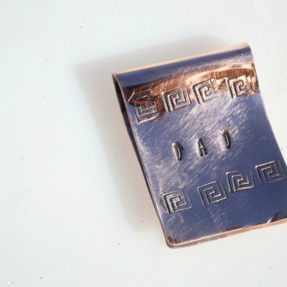 Solid Copper Money Clip Dad Greek Key Handmade Rustic Gift Father Southwestern
